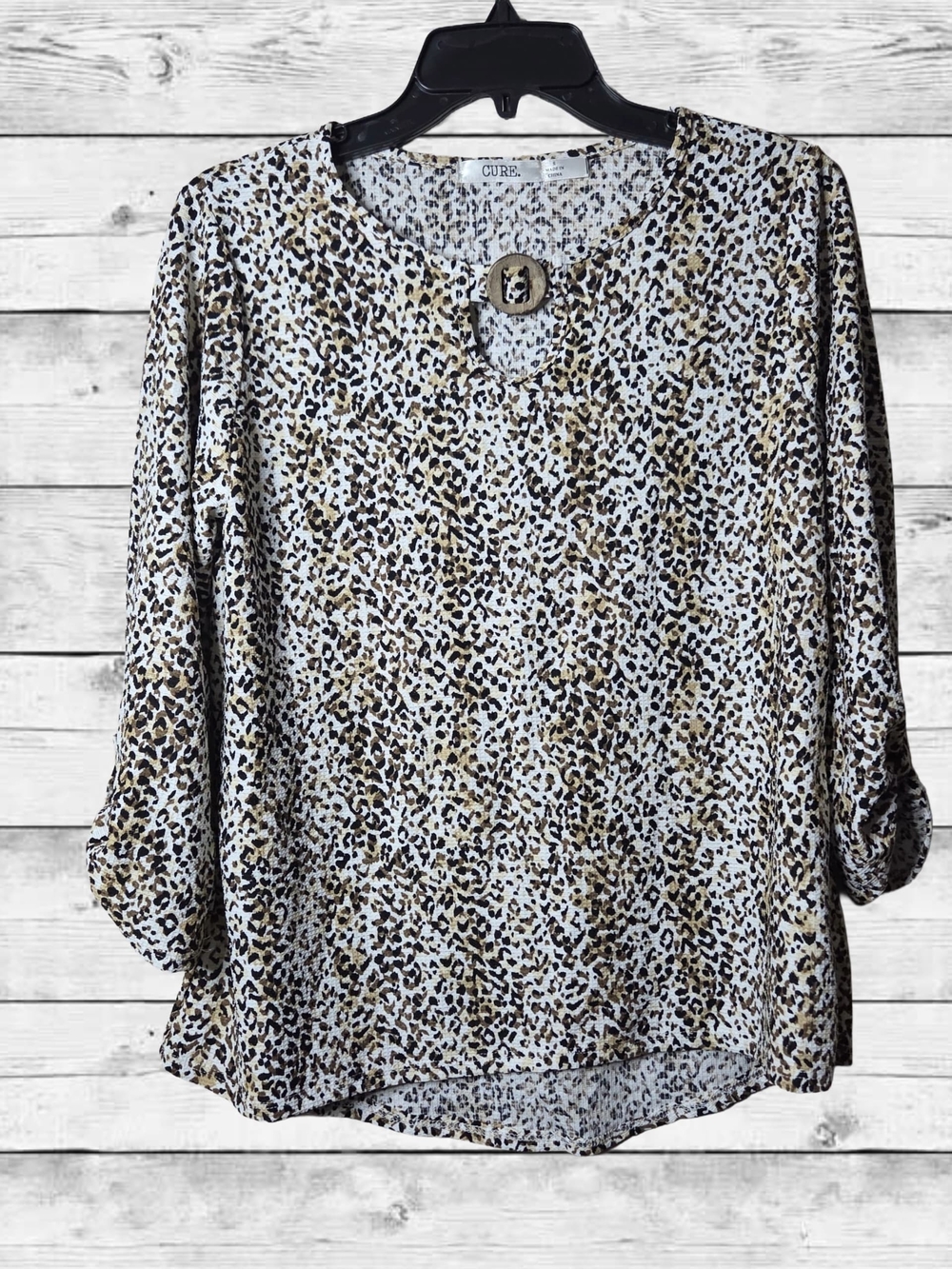 Cure Leopard-Print Button Accent Blouse in White and Brown